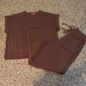 Zenana Brown Top and Pants Set